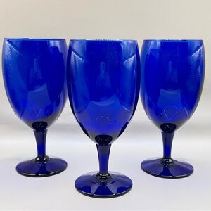 VTG Pier 1 P1C13 Cobalt Blue Iced Tea Goblets 7” Hand Blown Set‎ Of 3